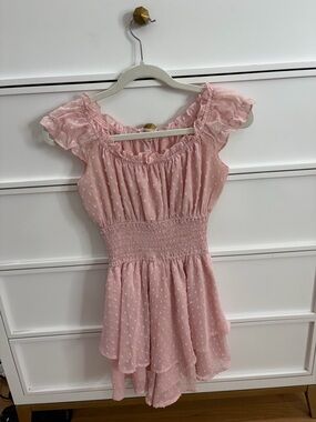 Pink Ruffled Swiss Dot Romper